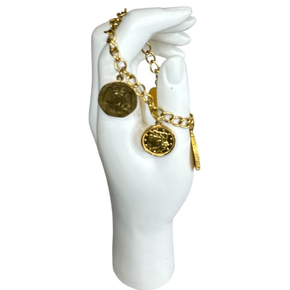 Gold Tone Coin Charm Bracelet Chunky Napoleon Queen Elizabeth United States 7.5" - Picture 11 of 16